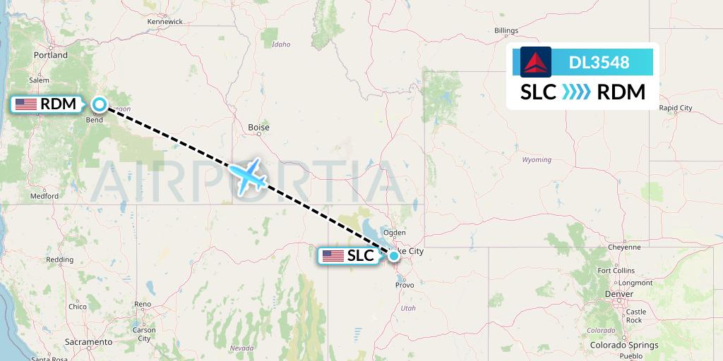 DL3548 Delta Air Lines Flight Map: Salt Lake City to Redmond