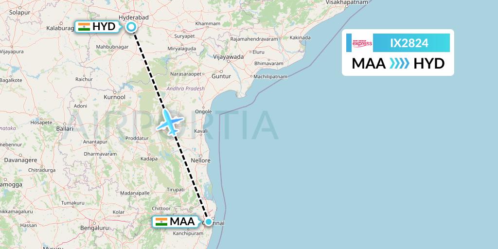 IX2824 Air India Express Flight Map: Chennai to Hyderabad
