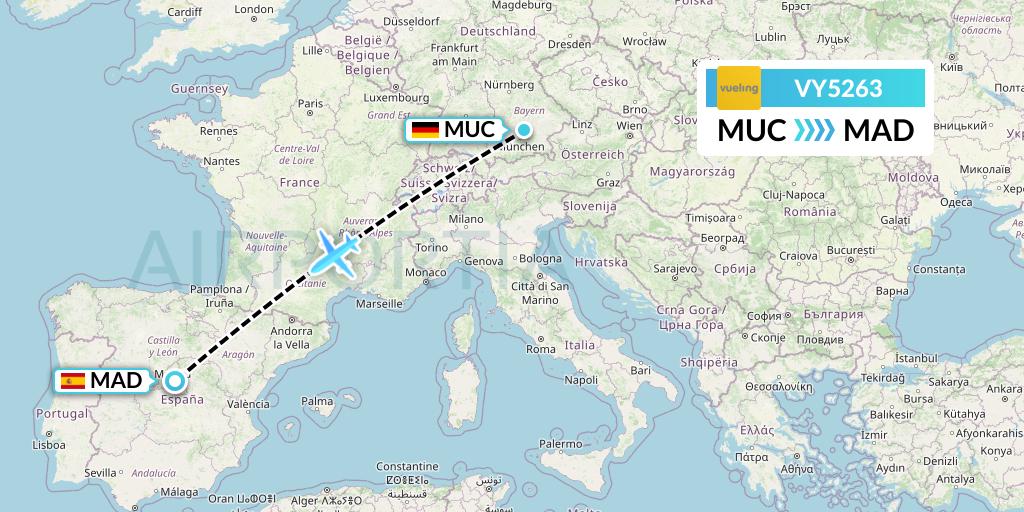 VY5263 Vueling Flight Map: Munich to Madrid