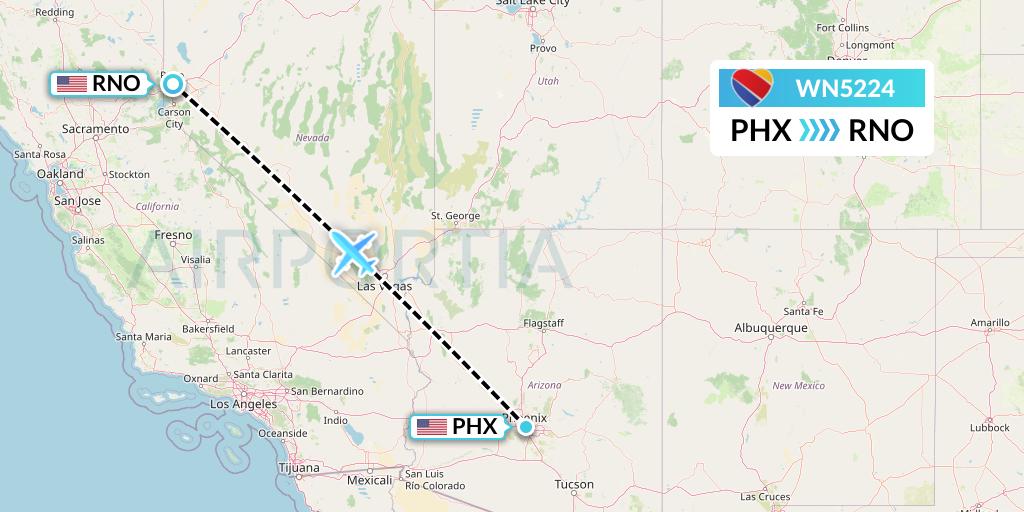 WN5224 Southwest Airlines Flight Map: Phoenix to Reno