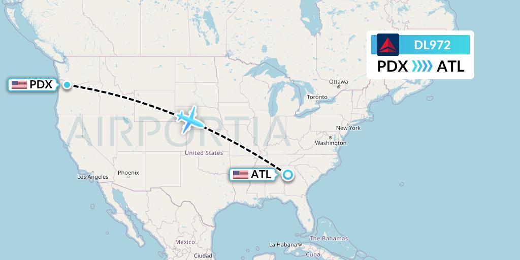 DL972 Delta Air Lines Flight Map: Portland to Atlanta