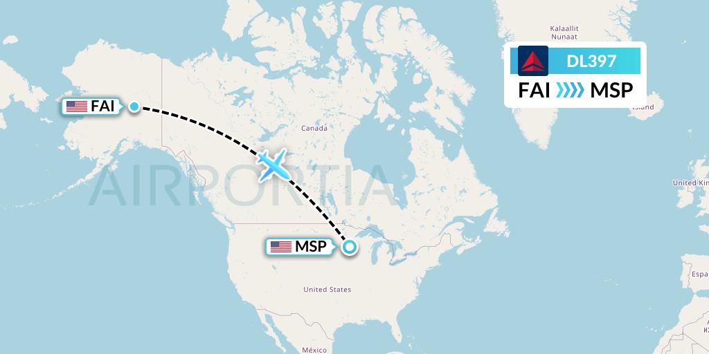 DL397 Delta Air Lines Flight Map: Fairbanks to Minneapolis