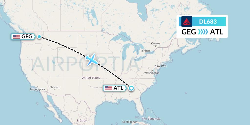 DL683 Delta Air Lines Flight Map: Spokane to Atlanta