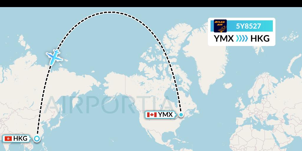 5Y8527 Atlas Air Flight Map: Montreal to Hong Kong