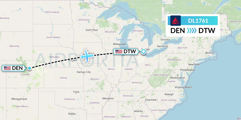 DL1761 Delta Air Lines Flight Map: Denver to Detroit