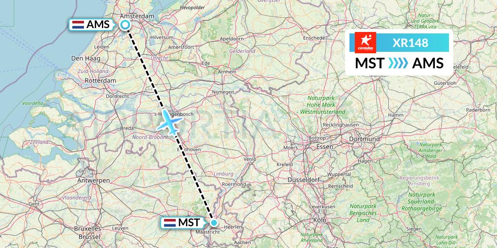 XR148 Corendon Airlines Europe Flight Map: Maastricht to Amsterdam