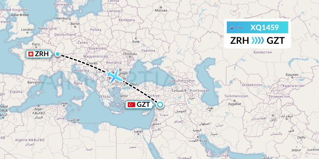XQ1459 SunExpress Flight Map: Zurich to Gaziantep