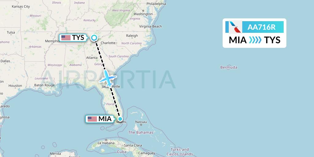 AA716R American Airlines Flight Map: Miami to Knoxville