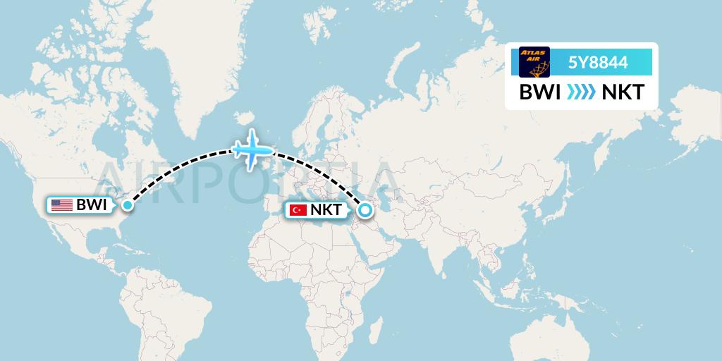 5Y8844 Atlas Air Flight Map: Baltimore to Sirnak