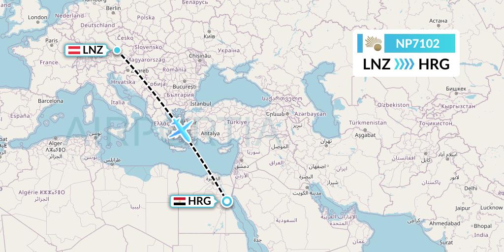 NP7102 Nile Air Flight Map: Linz to Hurghada