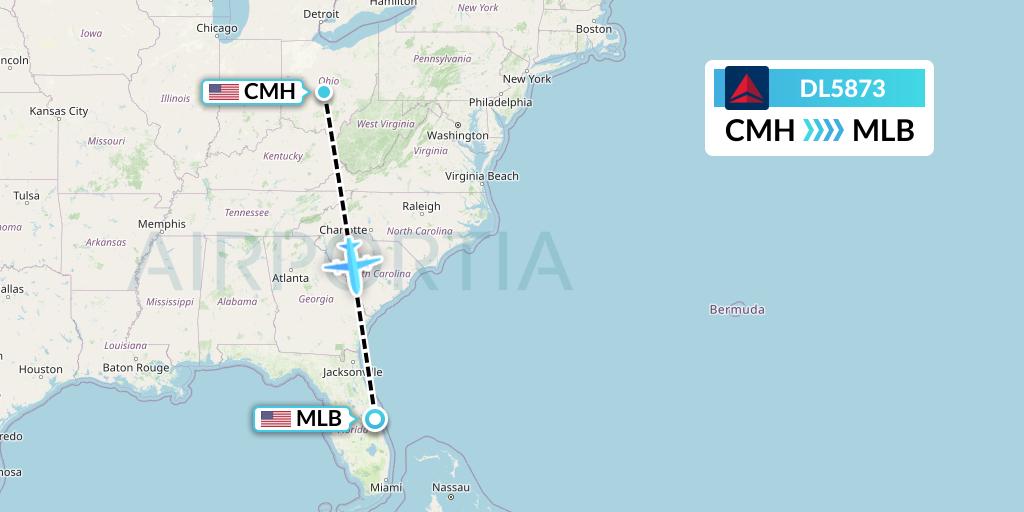 DL5873 Delta Air Lines Flight Map: Columbus to Melbourne
