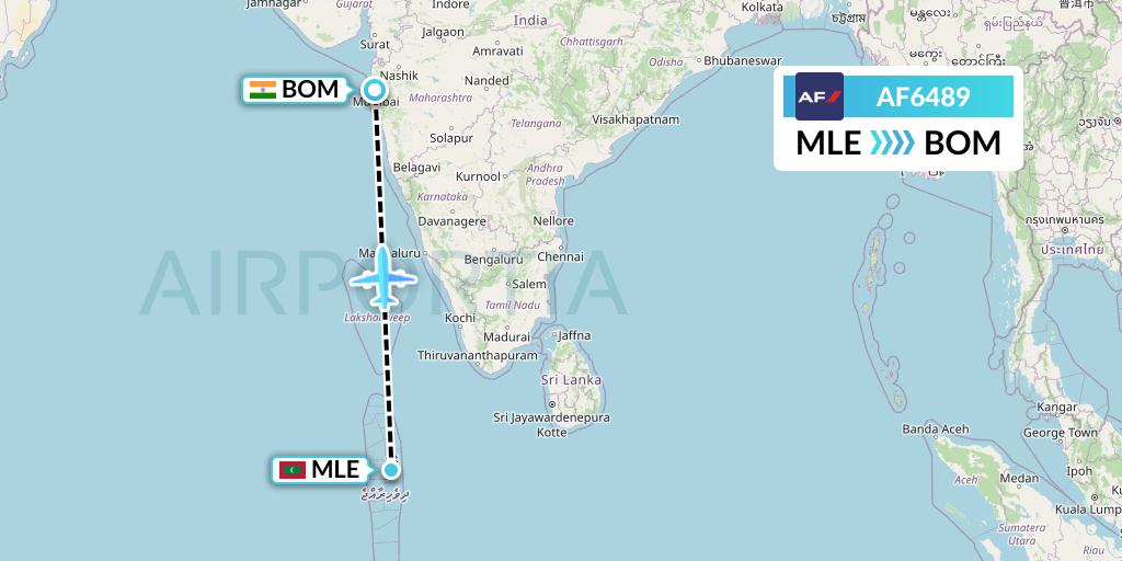 AF6489 Air France Flight Map: Male to Mumbai