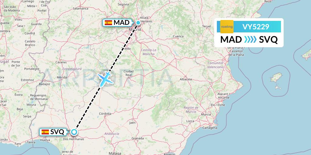 VY5229 Vueling Flight Map: Madrid to Seville