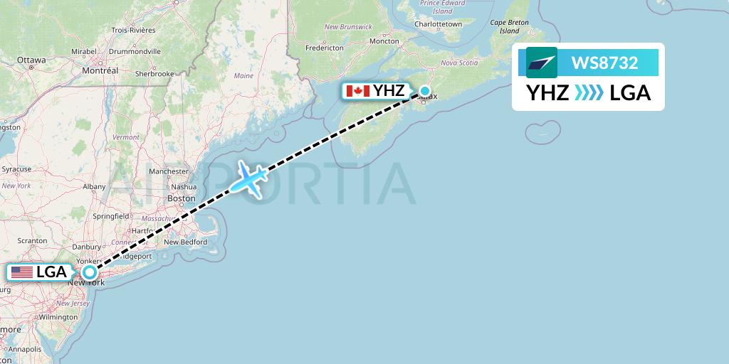 WS8732 WestJet Flight Map: Halifax to New York