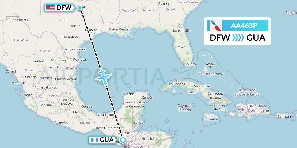 AA463P American Airlines Flight Map: Dallas to Guatemala City
