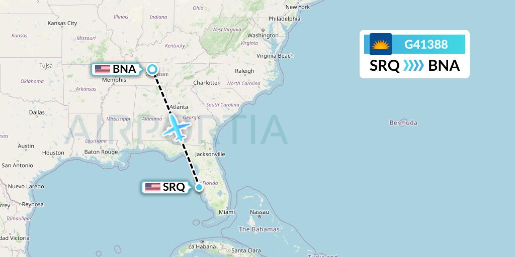 G41388 Allegiant Air Flight Map: Sarasota to Nashville