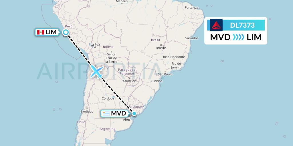 DL7373 Delta Air Lines Flight Map: Montevideo to Lima