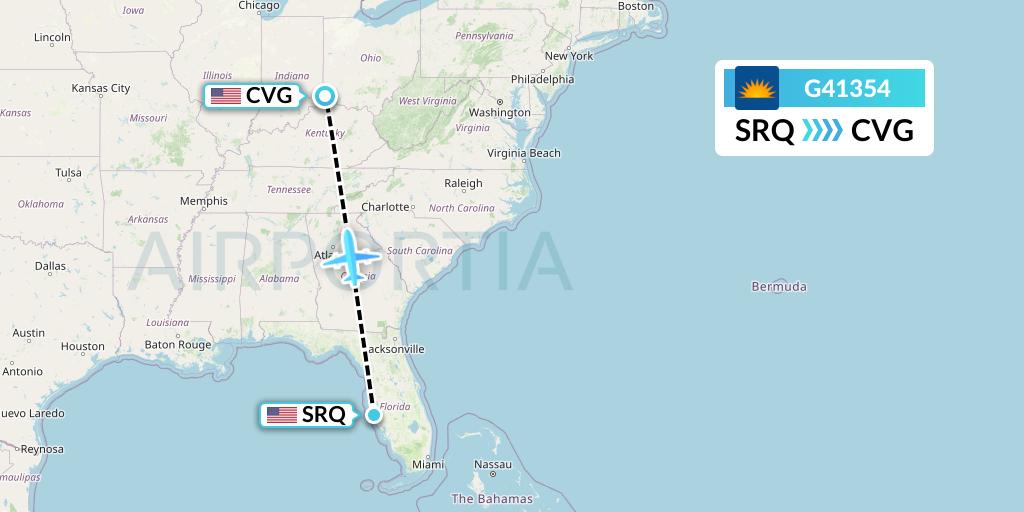 G41354 Allegiant Air Flight Map: Sarasota to Cincinnati