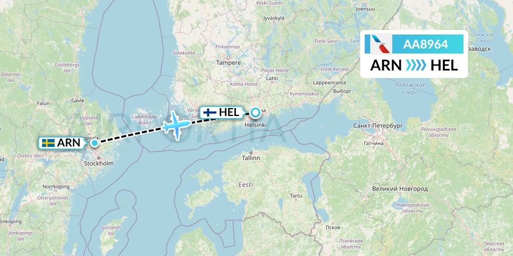 AA8964 American Airlines Flight Map: Stockholm to Helsinki