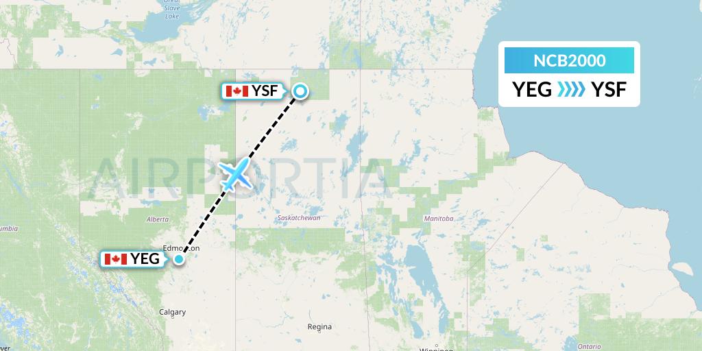 NCB2000 North Caribou Flying Service Flight Map: Edmonton to Stony Rapids