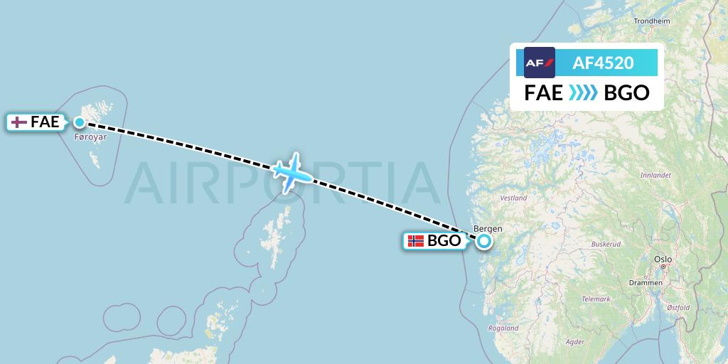AF4520 Air France Flight Map: Vagar to Bergen