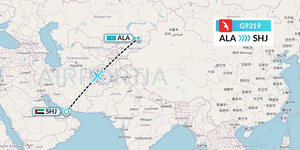 G9319 Air Arabia Flight Map: Almaty to Sharjah
