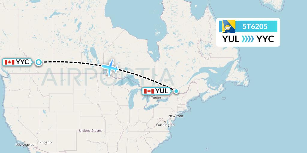 5T6205 Canadian North Flight Map: Montreal to Calgary