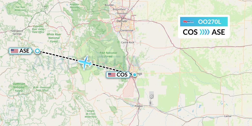OO270L SkyWest Airlines Flight Map: Colorado Springs to Aspen