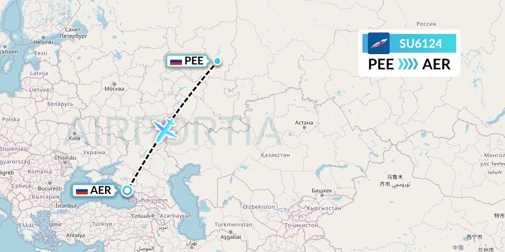 SU6124 Aeroflot Flight Map: Perm to Sochi