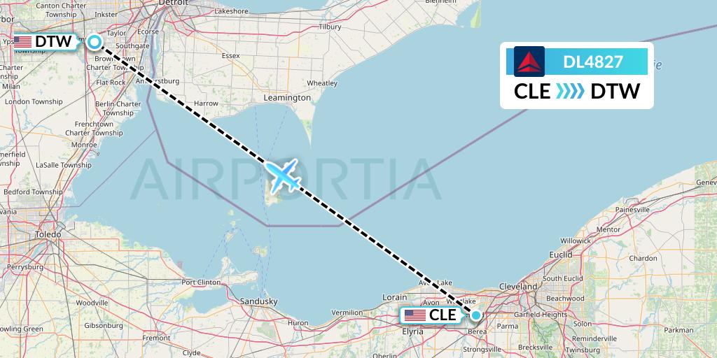 DL4827 Delta Air Lines Flight Map: Cleveland to Detroit