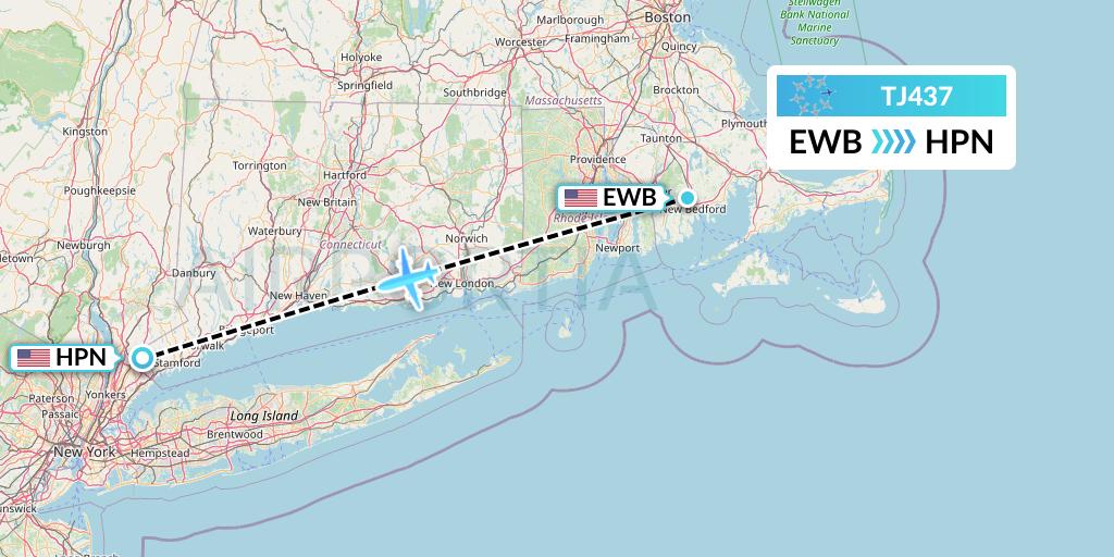 TJ437 Tradewind Aviation Flight Map: New Bedford to White Plains