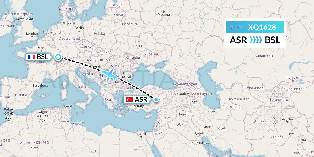 XQ1628 SunExpress Flight Map: Kayseri to Basel