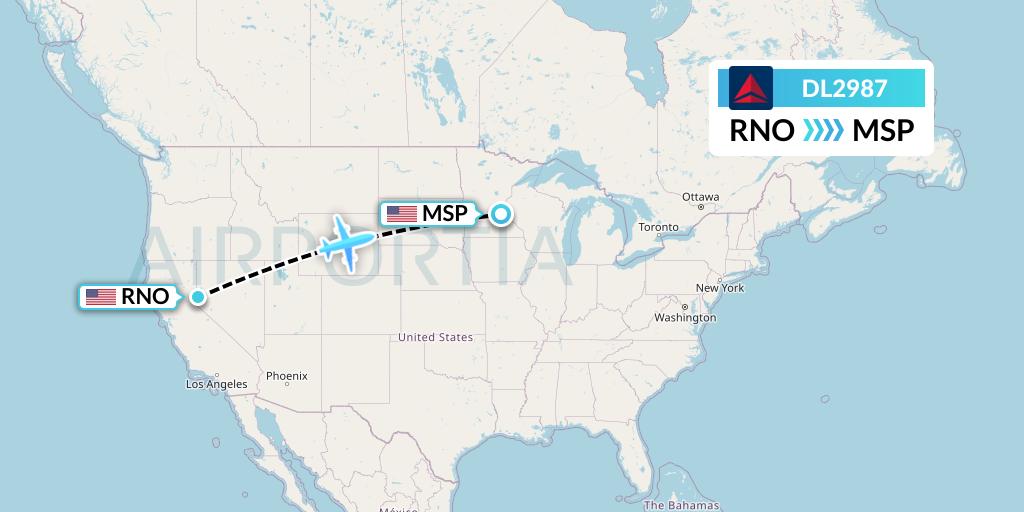 DL2987 Delta Air Lines Flight Map: Reno to Minneapolis