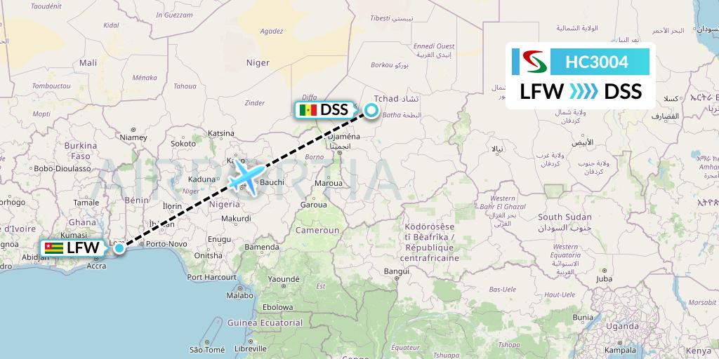 HC3004 Air Senegal Flight Map: Lome to Dakar