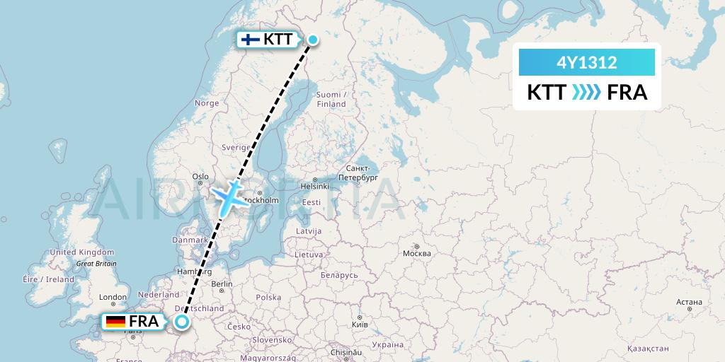 4Y1312 Eurowings Discover Flight Map: Kittila to Frankfurt