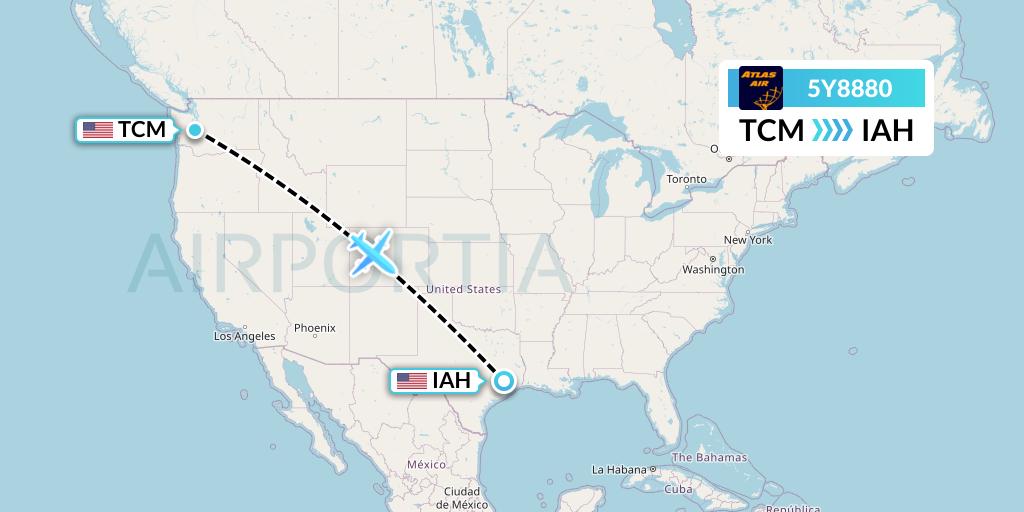 5Y8880 Atlas Air Flight Map: Tacoma to Houston