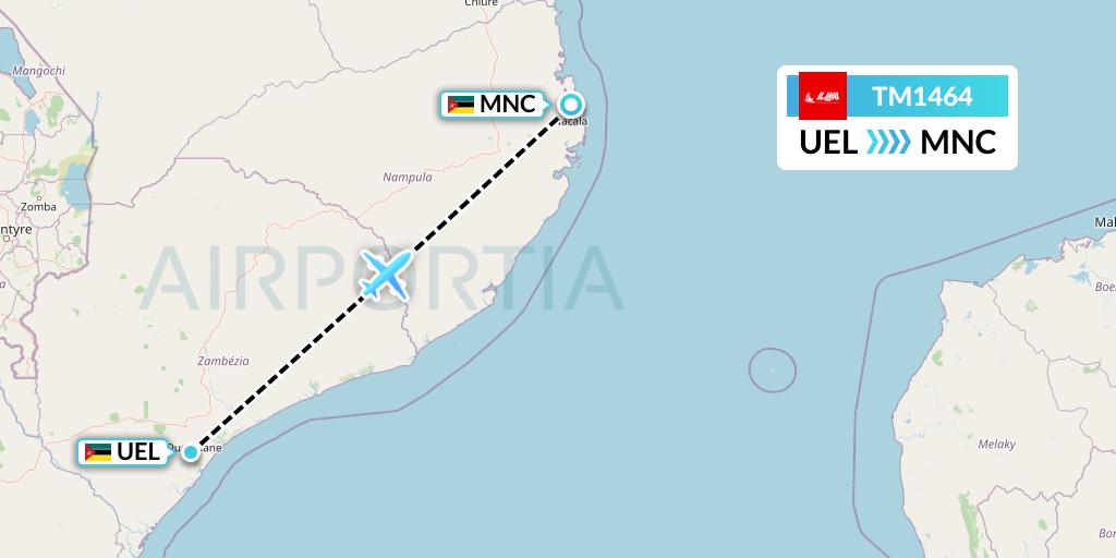 TM1464 LAM Mozambique Airlines Flight Map: Quelimane to Nacala