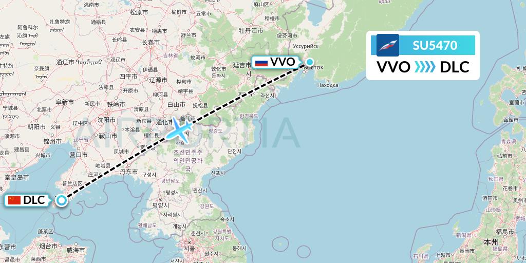SU5470 Aeroflot Flight Map: Vladivostok to Dalian