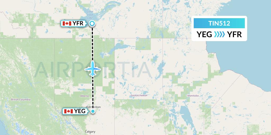 TIN512 Air Tindi Flight Map: Edmonton to Fort Resolution