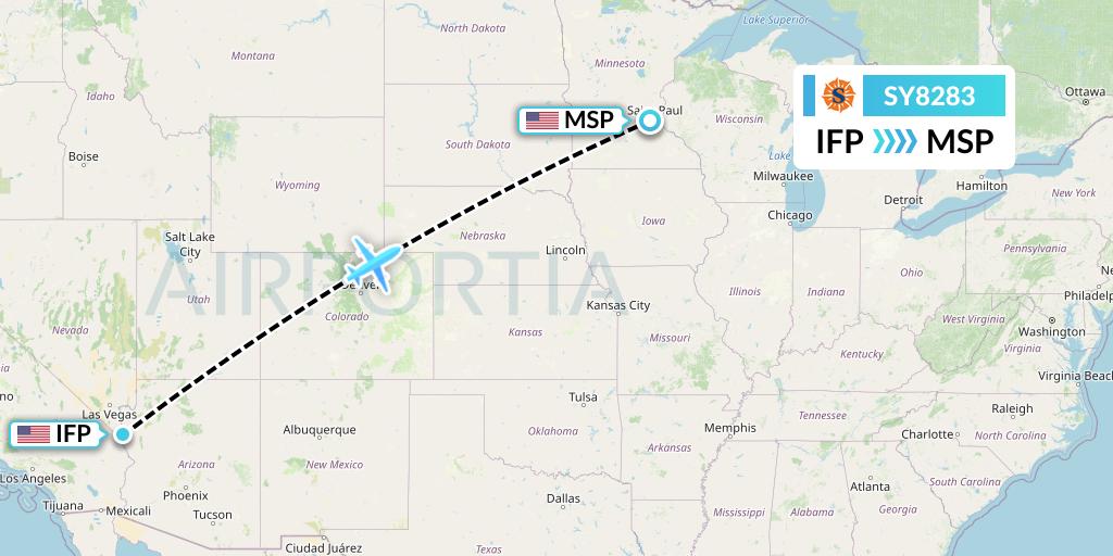 SY8283 Sun Country Airlines Flight Map: Bullhead City to Minneapolis