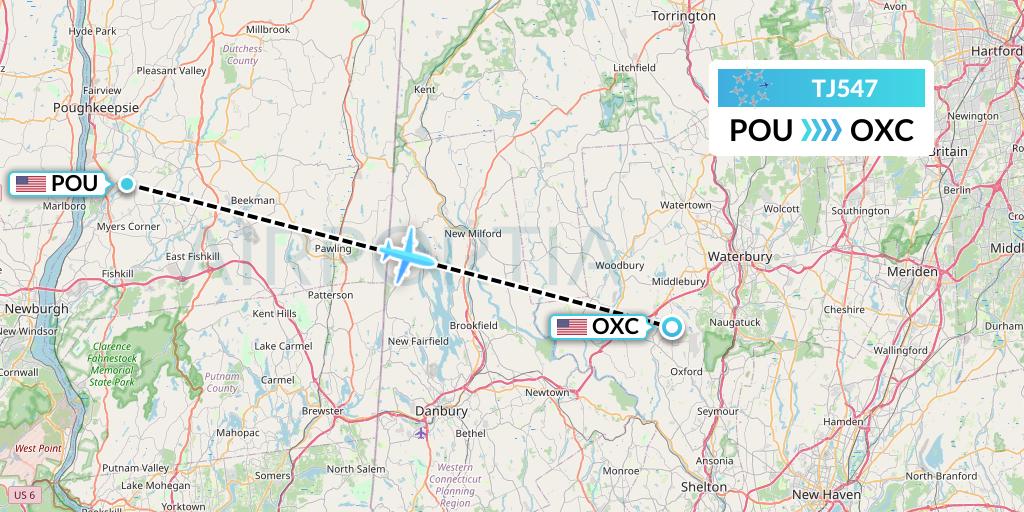 TJ547 Tradewind Aviation Flight Map: Poughkeepsie to Oxford