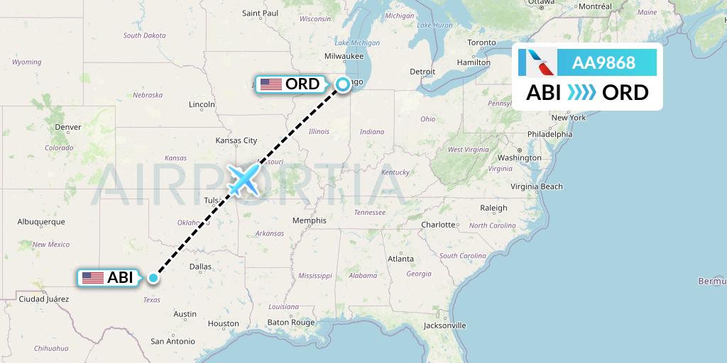 AA9868 American Airlines Flight Map: Abilene to Chicago
