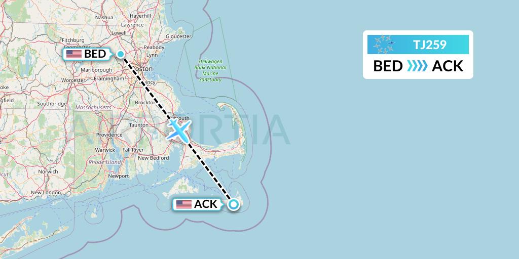 TJ259 Tradewind Aviation Flight Map: Bedford to Nantucket