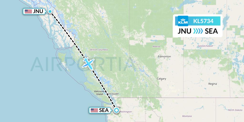 KL5734 KLM Flight Map: Juneau to Seattle
