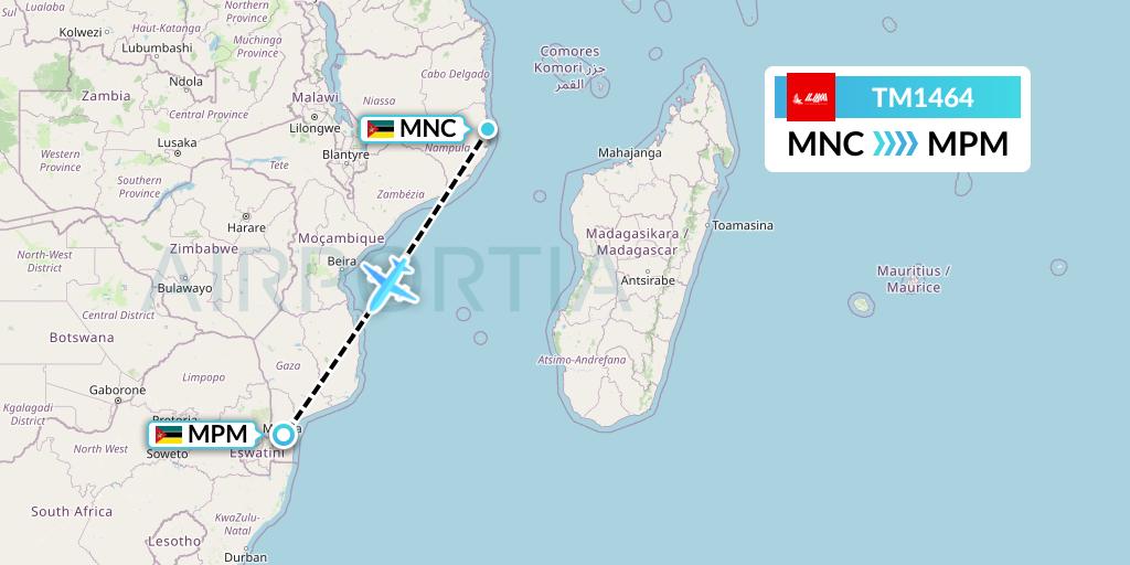 TM1464 LAM Mozambique Airlines Flight Map: Nacala to Maputo