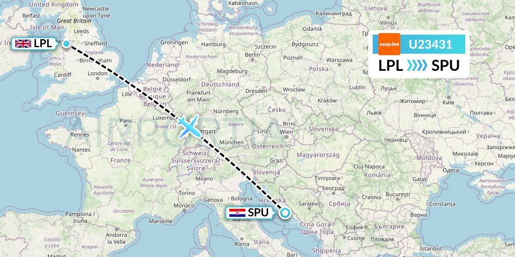 U23431 EasyJet Flight Map: Liverpool to Split