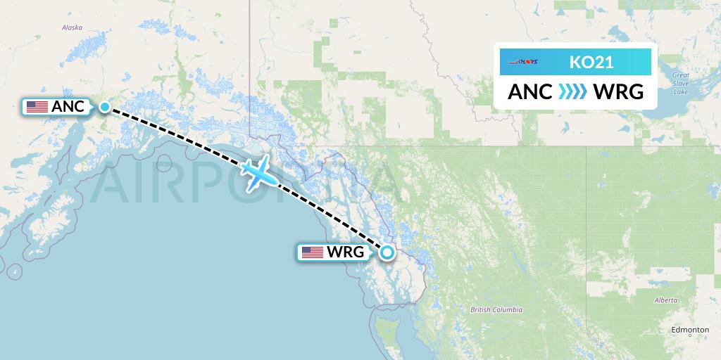 KO21 Komiaviatrans Flight Map: Anchorage to Wrangell