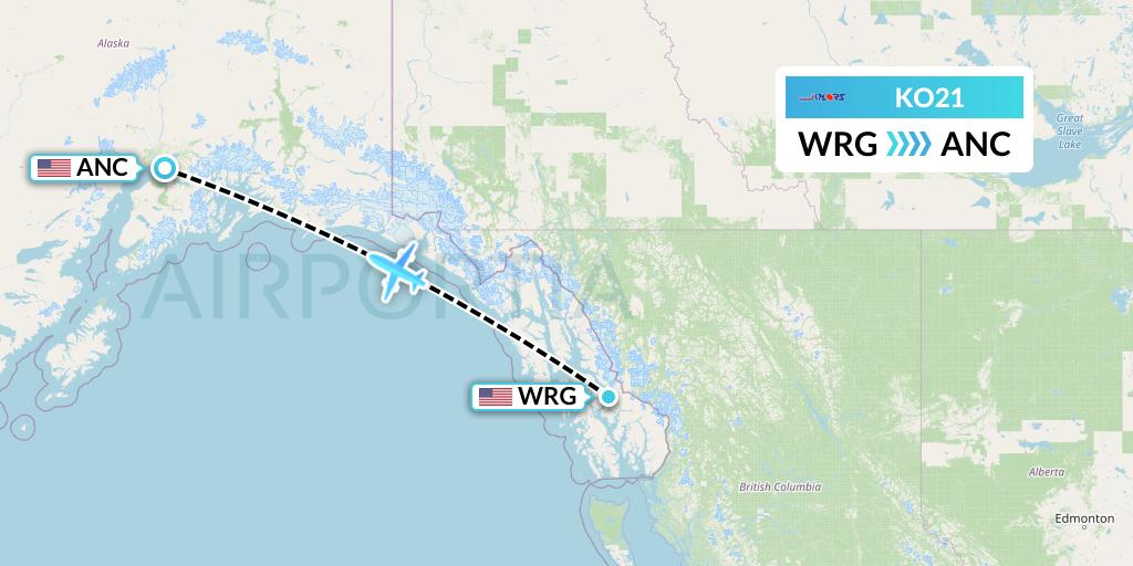 KO21 Komiaviatrans Flight Map: Wrangell to Anchorage