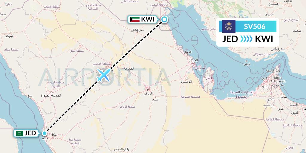 SV506 Saudi Arabian Airlines Flight Map: Jeddah to Kuwait City