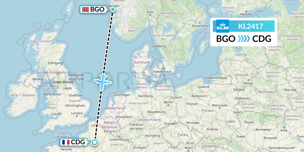 KL2417 KLM Flight Map: Bergen to Paris